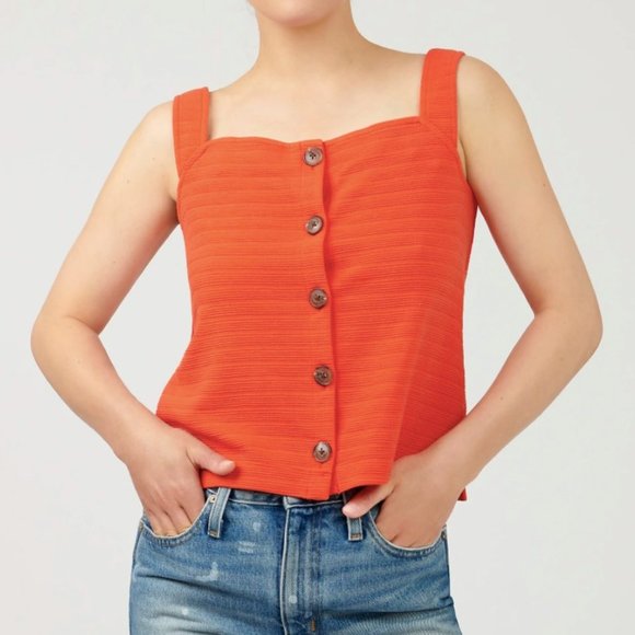 🔴SOLD🔴NWT!! J Crew Boxy 90s Textured Button Tank - Brilliant Sunset Red - Picture 4 of 8